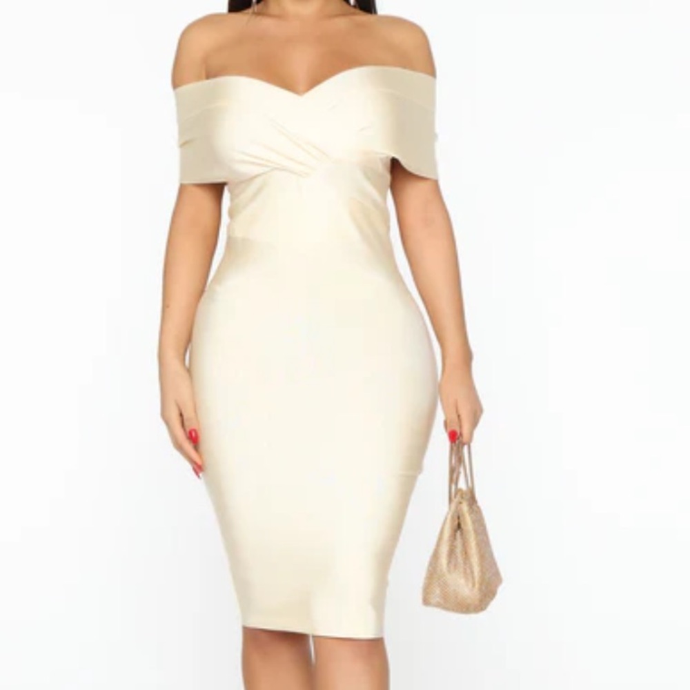 Fashion Nova Strapless Cream Dress
